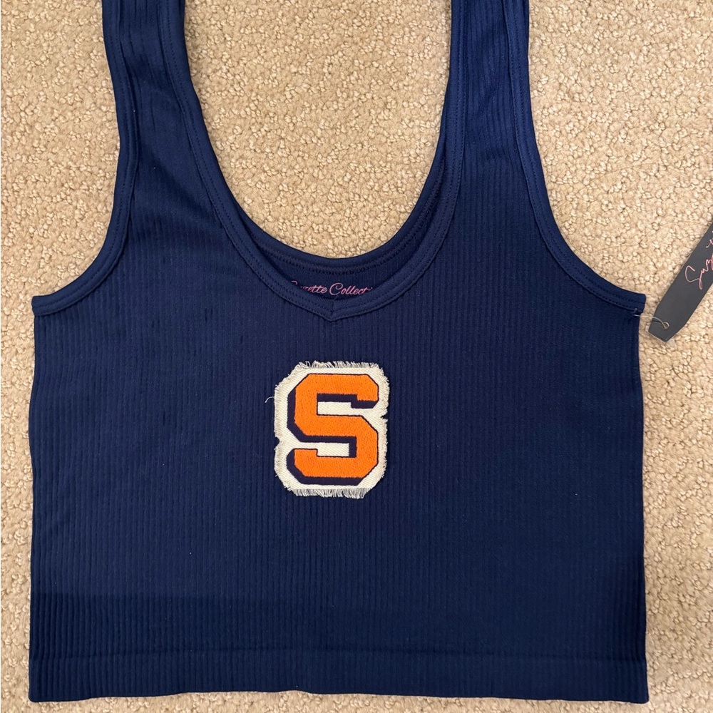 Navy Blue Tank Top with Orange Letter Patch